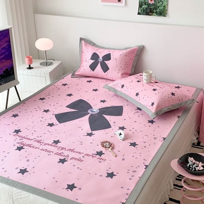 91家纺网 家纺一手货源 找家纺 昔可家纺 2023新款高克重加厚华夫格凉感软席 星星蝴蝶结