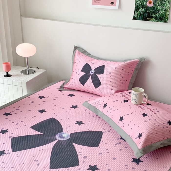 91家纺网 家纺一手货源 找家纺 昔可家纺 2023新款高克重加厚华夫格凉感软席 星星蝴蝶结