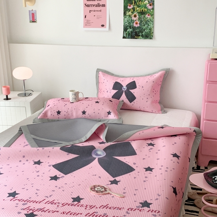 91家纺网 家纺一手货源 找家纺 昔可家纺 2023新款高克重加厚华夫格凉感软席 星星蝴蝶结