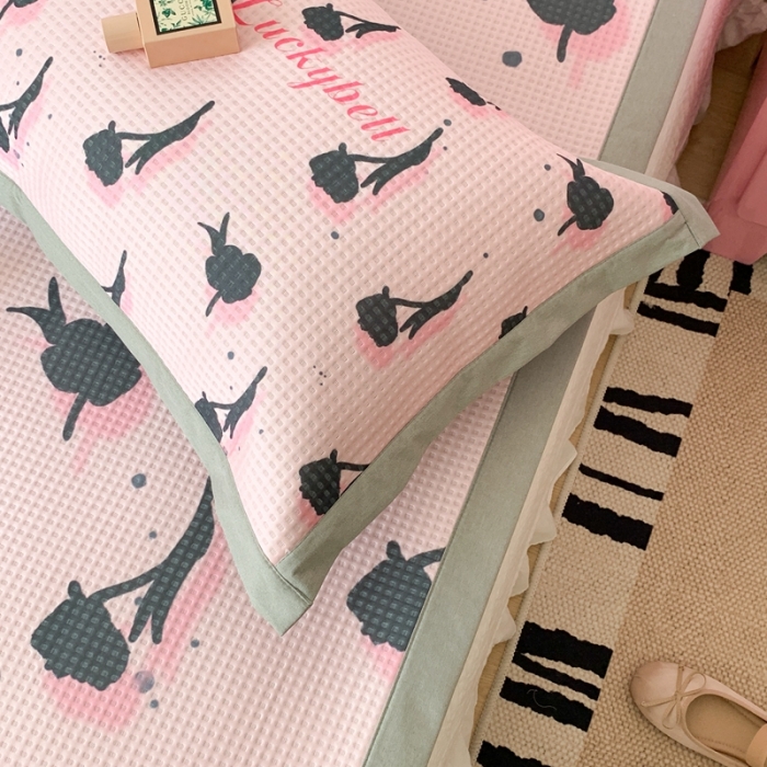 91家纺网 家纺一手货源 找家纺 昔可家纺 2023新款高克重加厚华夫格凉感软席 悬挂玫瑰