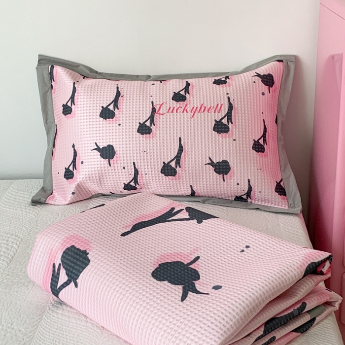 91家纺网 家纺一手货源 找家纺 昔可家纺 2023新款高克重加厚华夫格凉感软席 悬挂玫瑰