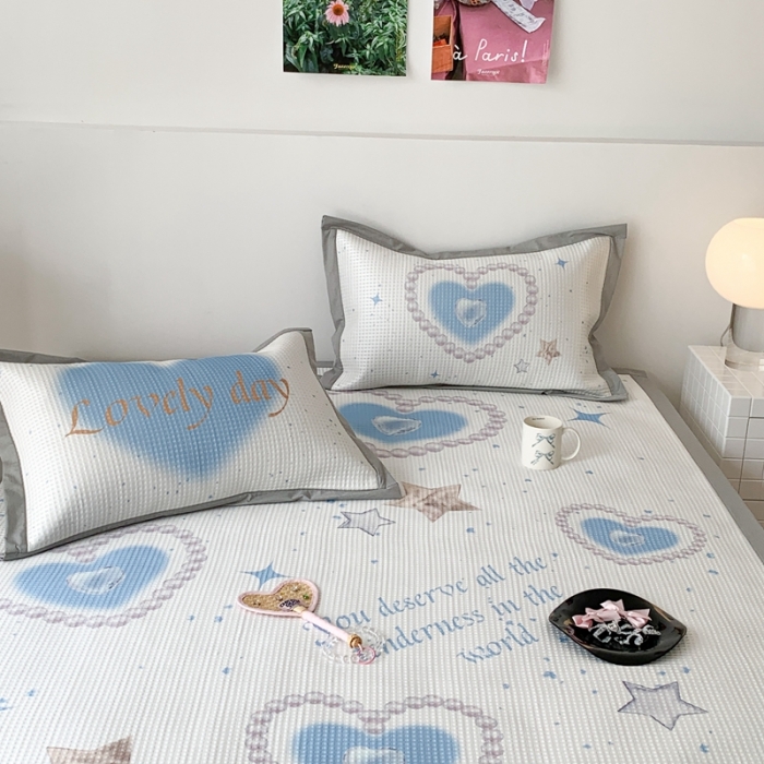 91家纺网 家纺一手货源 找家纺 昔可家纺 2023新款高克重加厚华夫格凉感软席 珍珠爱心