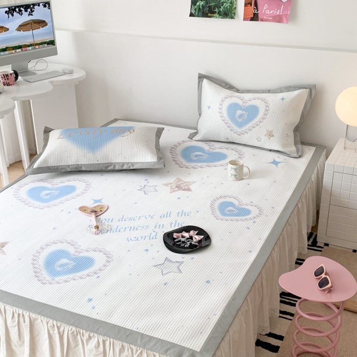 91家纺网 家纺一手货源 找家纺 昔可家纺 2023新款高克重加厚华夫格凉感软席 珍珠爱心