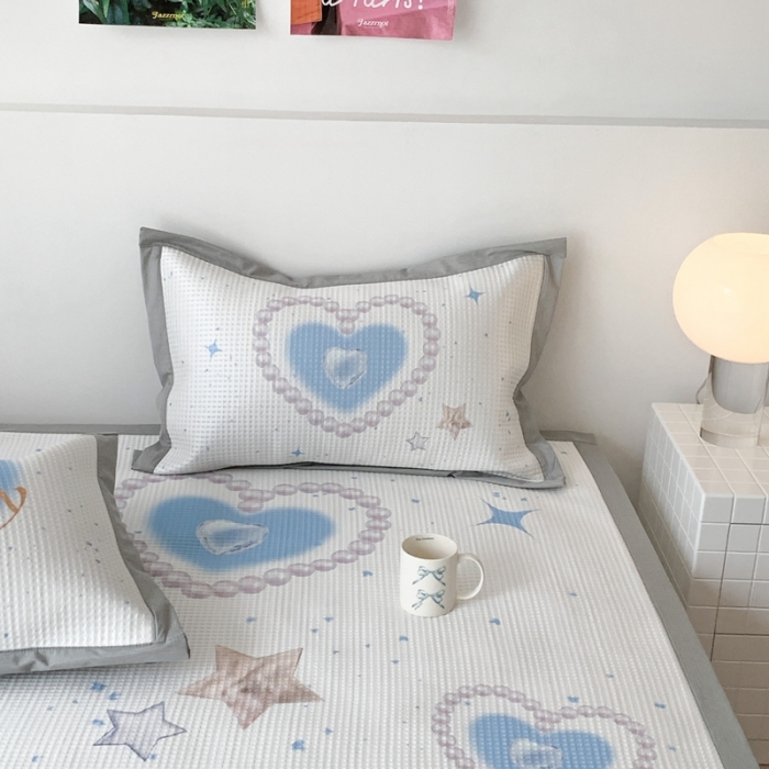 91家纺网 家纺一手货源 找家纺 昔可家纺 2023新款高克重加厚华夫格凉感软席 珍珠爱心