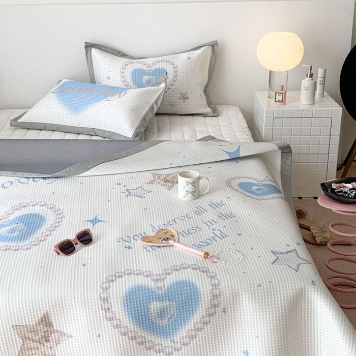 91家纺网 家纺一手货源 找家纺 昔可家纺 2023新款高克重加厚华夫格凉感软席 珍珠爱心