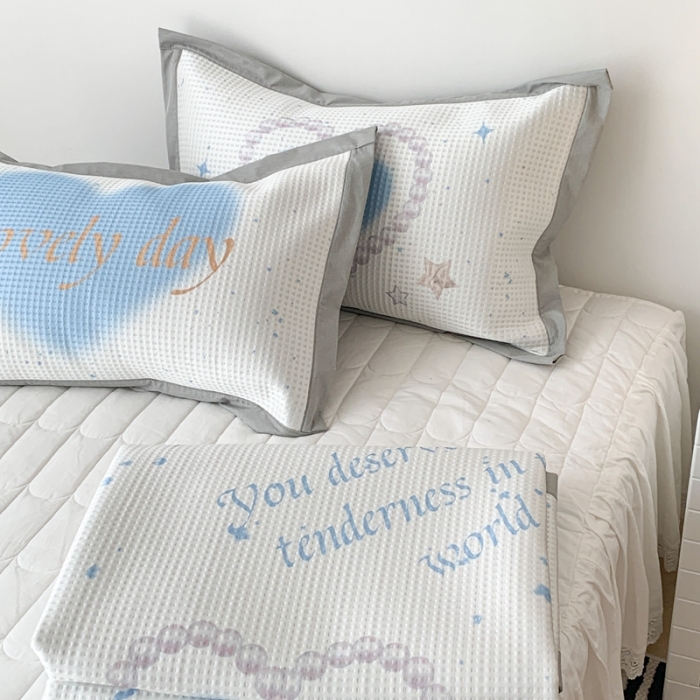 91家纺网 家纺一手货源 找家纺 昔可家纺 2023新款高克重加厚华夫格凉感软席 珍珠爱心