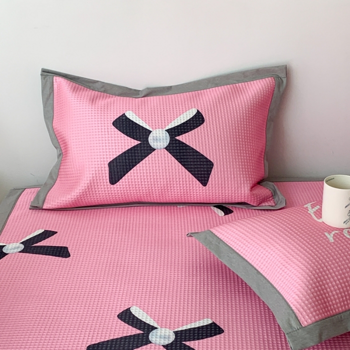 91家纺网 家纺一手货源 找家纺 昔可家纺 2023新款高克重加厚华夫格凉感软席 珍珠蝴蝶结