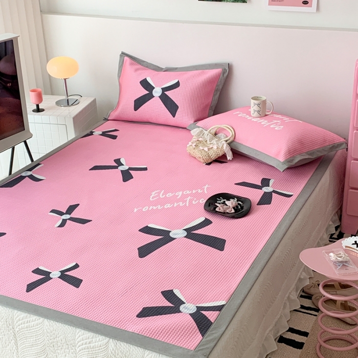 91家纺网 家纺一手货源 找家纺 昔可家纺 2023新款高克重加厚华夫格凉感软席 珍珠蝴蝶结