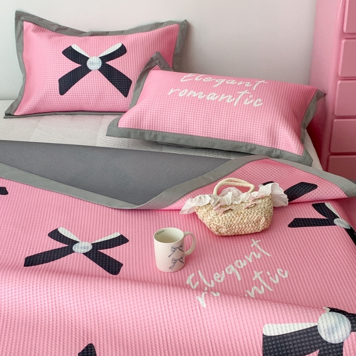 91家纺网 家纺一手货源 找家纺 昔可家纺 2023新款高克重加厚华夫格凉感软席 珍珠蝴蝶结