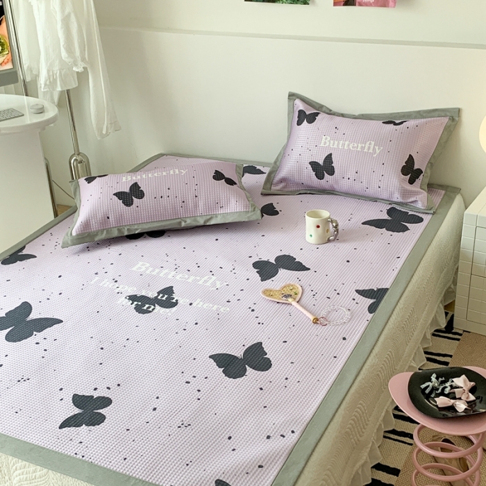 91家纺网 家纺一手货源 找家纺 昔可家纺 2023新款高克重加厚华夫格凉感软席 紫色蝴蝶