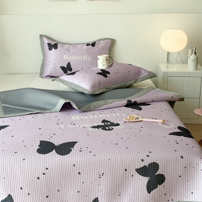 91家纺网 家纺一手货源 找家纺 昔可家纺 2023新款高克重加厚华夫格凉感软席 紫色蝴蝶