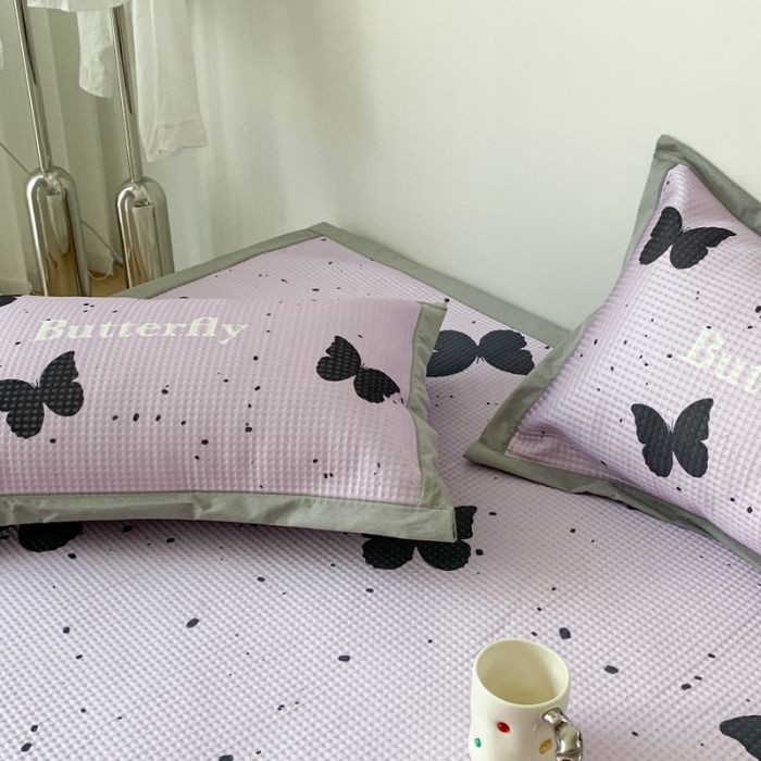 91家纺网 家纺一手货源 找家纺 昔可家纺 2023新款高克重加厚华夫格凉感软席 紫色蝴蝶