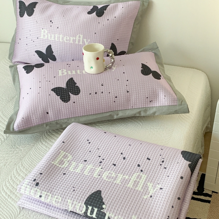 91家纺网 家纺一手货源 找家纺 昔可家纺 2023新款高克重加厚华夫格凉感软席 紫色蝴蝶