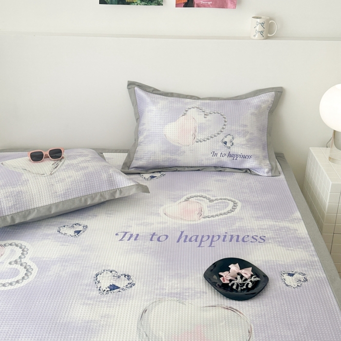 91家纺网 家纺一手货源 找家纺 昔可家纺 2023新款高克重加厚华夫格凉感软席 紫色钻石爱心