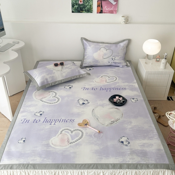 91家纺网 家纺一手货源 找家纺 昔可家纺 2023新款高克重加厚华夫格凉感软席 紫色钻石爱心