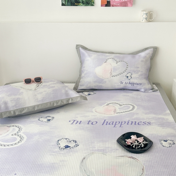 91家纺网 家纺一手货源 找家纺 昔可家纺 2023新款高克重加厚华夫格凉感软席 紫色钻石爱心