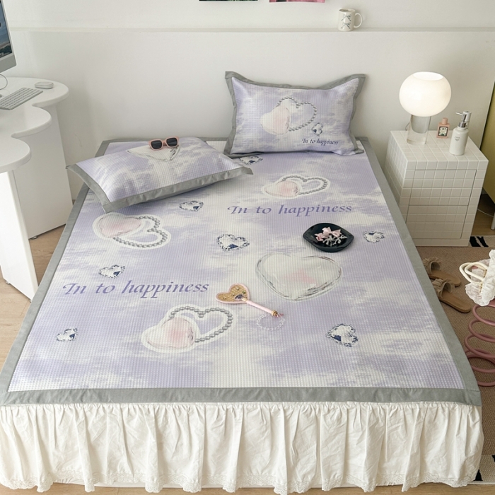 91家纺网 家纺一手货源 找家纺 昔可家纺 2023新款高克重加厚华夫格凉感软席 紫色钻石爱心