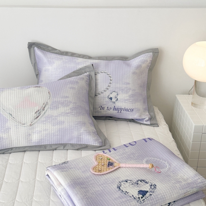 91家纺网 家纺一手货源 找家纺 昔可家纺 2023新款高克重加厚华夫格凉感软席 紫色钻石爱心