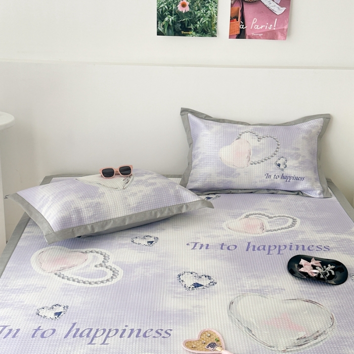 91家纺网 家纺一手货源 找家纺 昔可家纺 2023新款高克重加厚华夫格凉感软席 紫色钻石爱心