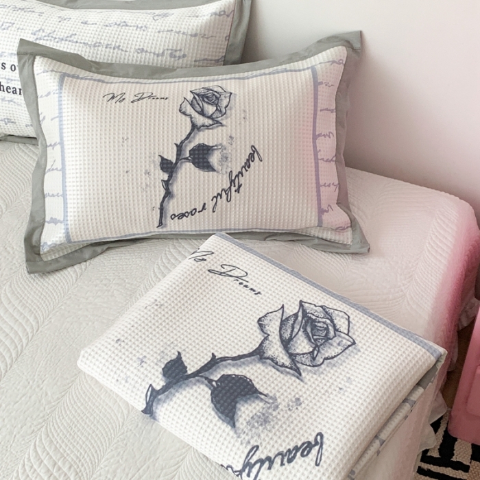 91家纺网 家纺一手货源 找家纺 昔可家纺 2023新款高克重加厚华夫格凉感软席 字母玫瑰