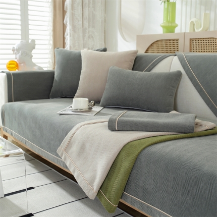 91家纺网 家纺一手货源 找家纺 2023新款雪尼尔人字纹沙发垫四季通用现代高端沙发套罩巾防滑坐垫子盖布