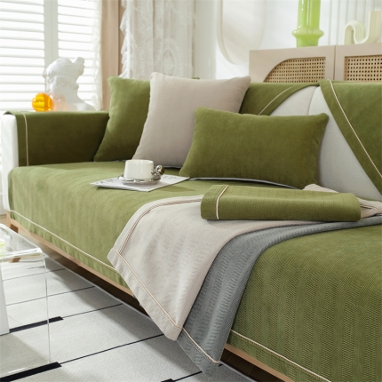 91家纺网 家纺一手货源 找家纺 共鸣沙发垫 2023新款雪尼尔人字纹沙发垫 人字纹绿色