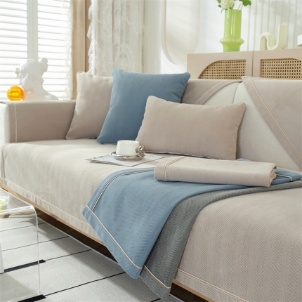 91家纺网 家纺一手货源 找家纺 共鸣沙发垫 2023新款雪尼尔人字纹沙发垫 人字纹米色