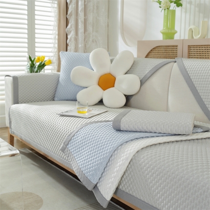 91家纺网 家纺一手货源 找家纺 2023新款夏季冰凉豆豆沙发垫皮沙发防滑凉席套罩冰丝扶手靠背坐垫子盖布