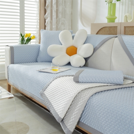 91家纺网 家纺一手货源 找家纺 2023新款夏季冰凉豆豆沙发垫皮沙发防滑凉席套罩冰丝扶手靠背坐垫子盖布