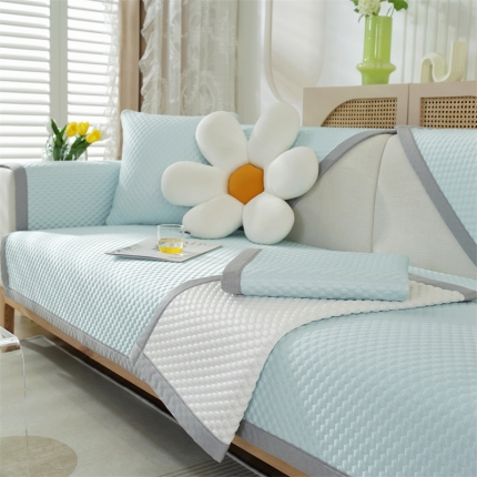 91家纺网 家纺一手货源 找家纺 2023新款夏季冰凉豆豆沙发垫皮沙发防滑凉席套罩冰丝扶手靠背坐垫子盖布