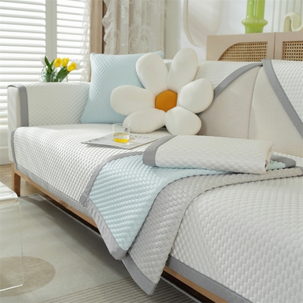 91家纺网 家纺一手货源 找家纺 2023新款夏季冰凉豆豆沙发垫皮沙发防滑凉席套罩冰丝扶手靠背坐垫子盖布