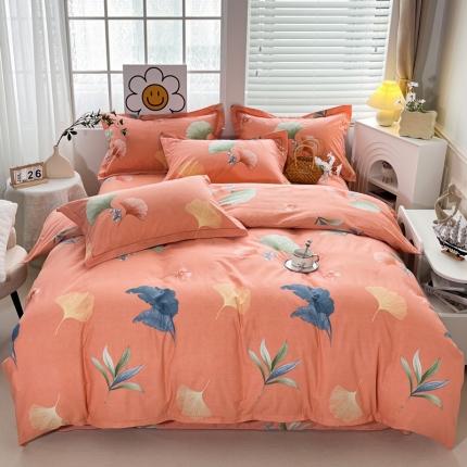 91家纺网 家纺一手货源 找家纺 喜四方 2024新款全棉磨毛全棉印花四件套 春日悠香桔