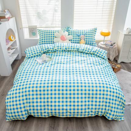 乐居坊 2023新款芦荟棉四件套（5月份新花型） 蓝黄格