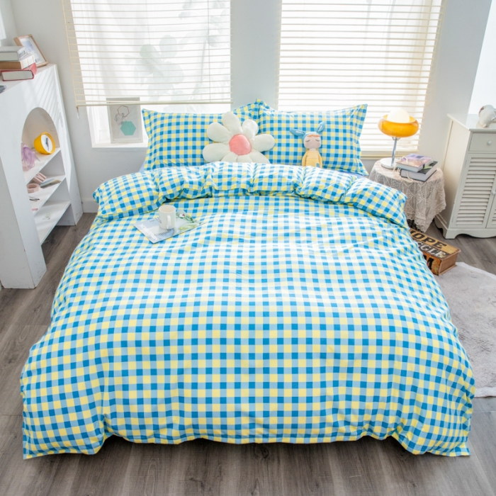 91家纺网 家纺一手货源 找家纺 乐居坊 2023新款芦荟棉四件套（5月份新花型） 蓝黄格