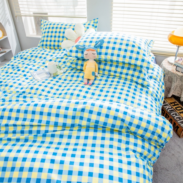 91家纺网 家纺一手货源 找家纺 乐居坊 2023新款芦荟棉四件套（5月份新花型） 蓝黄格