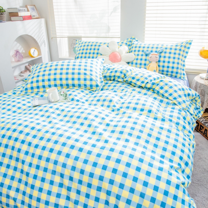 91家纺网 家纺一手货源 找家纺 乐居坊 2023新款芦荟棉四件套（5月份新花型） 蓝黄格