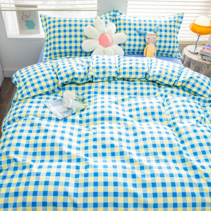 91家纺网 家纺一手货源 找家纺 乐居坊 2023新款芦荟棉四件套（5月份新花型） 蓝黄格