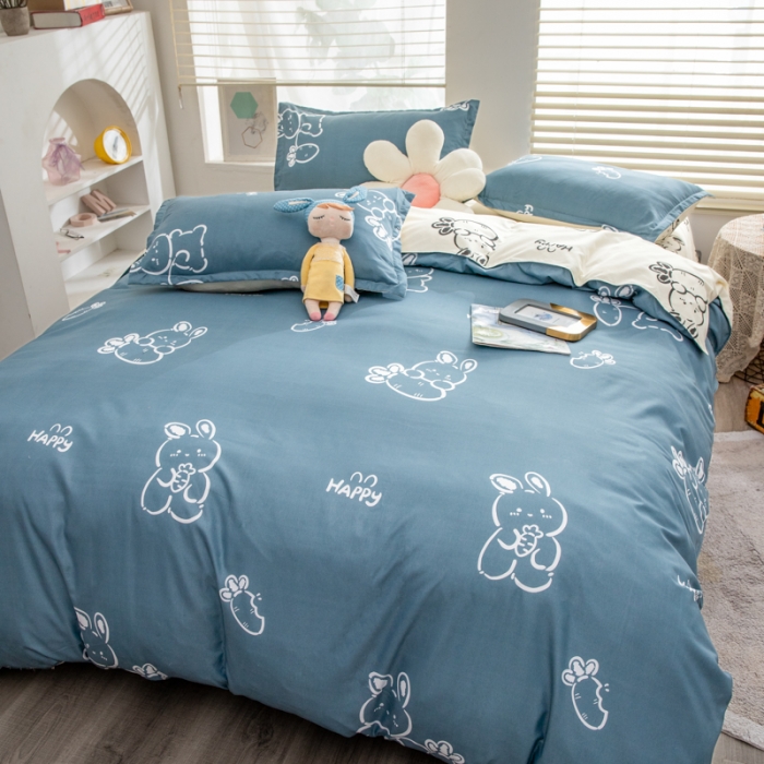 91家纺网 家纺一手货源 找家纺 乐居坊 2023新款芦荟棉四件套（5月份新花型） 萝卜兔-灰