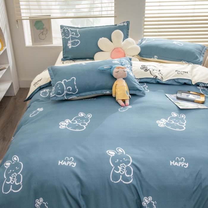 91家纺网 家纺一手货源 找家纺 乐居坊 2023新款芦荟棉四件套（5月份新花型） 萝卜兔-灰