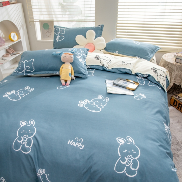 91家纺网 家纺一手货源 找家纺 乐居坊 2023新款芦荟棉四件套（5月份新花型） 萝卜兔-灰