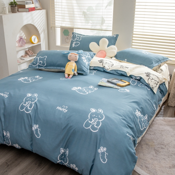 91家纺网 家纺一手货源 找家纺 乐居坊 2023新款芦荟棉四件套（5月份新花型） 萝卜兔-灰