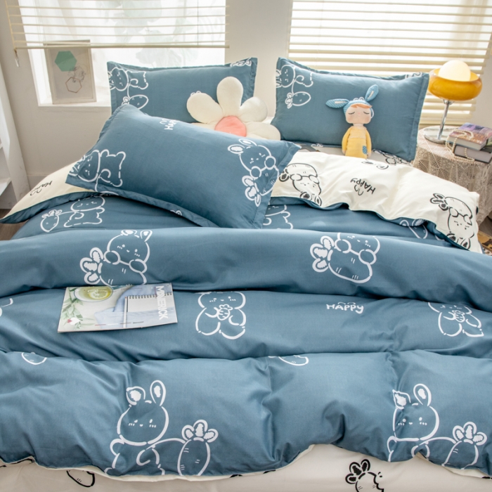 91家纺网 家纺一手货源 找家纺 乐居坊 2023新款芦荟棉四件套（5月份新花型） 萝卜兔-灰