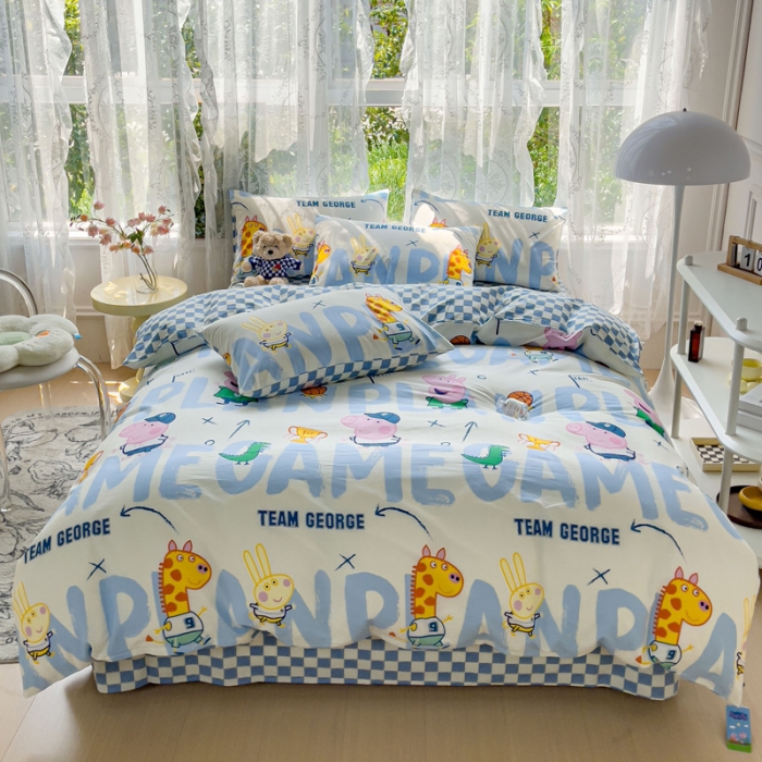 91家纺网 家纺一手货源 找家纺 感遇家纺 2023新款小猪佩奇系列全棉印花四件套 小猪佩奇