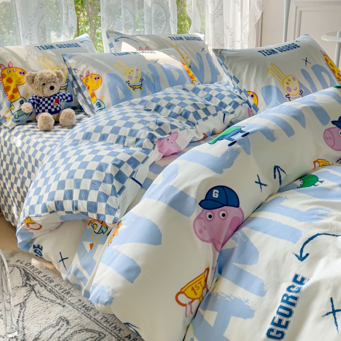 91家纺网 家纺一手货源 找家纺 感遇家纺 2023新款小猪佩奇系列全棉印花四件套 小猪佩奇