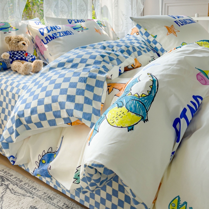 91家纺网 家纺一手货源 找家纺 感遇家纺 2023新款小猪佩奇系列全棉印花四件套 乔智恐龙