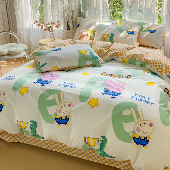 91家纺网 家纺一手货源 找家纺 感遇家纺 2023新款小猪佩奇系列全棉印花四件套 佩琪