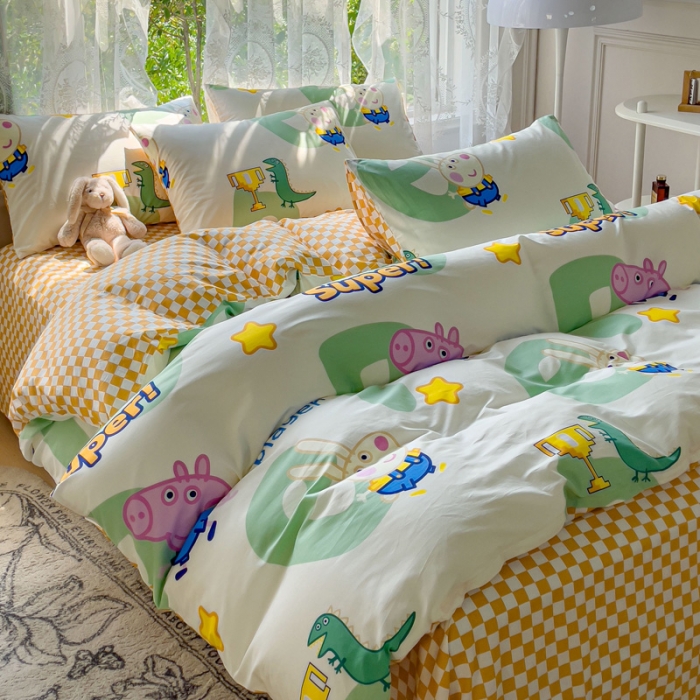 91家纺网 家纺一手货源 找家纺 感遇家纺 2023新款小猪佩奇系列全棉印花四件套 佩琪