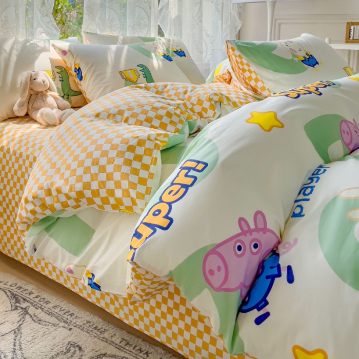 91家纺网 家纺一手货源 找家纺 感遇家纺 2023新款小猪佩奇系列全棉印花四件套 佩琪