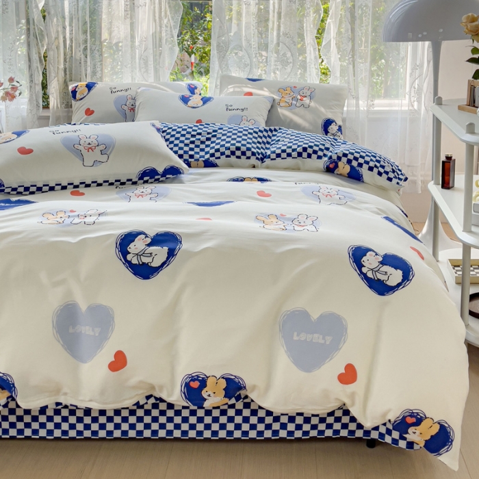 91家纺网 家纺一手货源 找家纺 感遇家纺 2023新款全棉印花四件套 蓝小兔