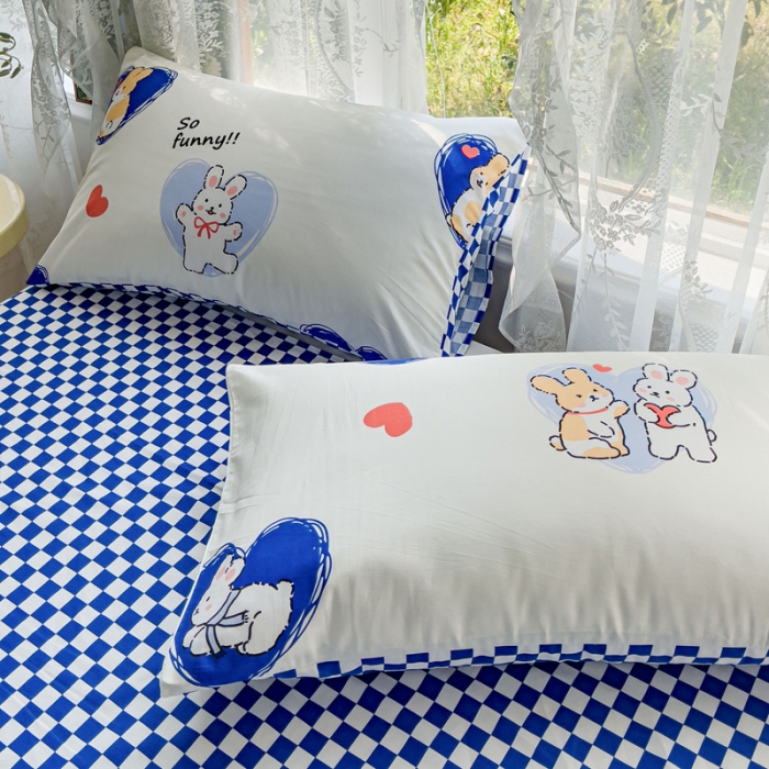 91家纺网 家纺一手货源 找家纺 感遇家纺 2023新款全棉印花四件套 蓝小兔